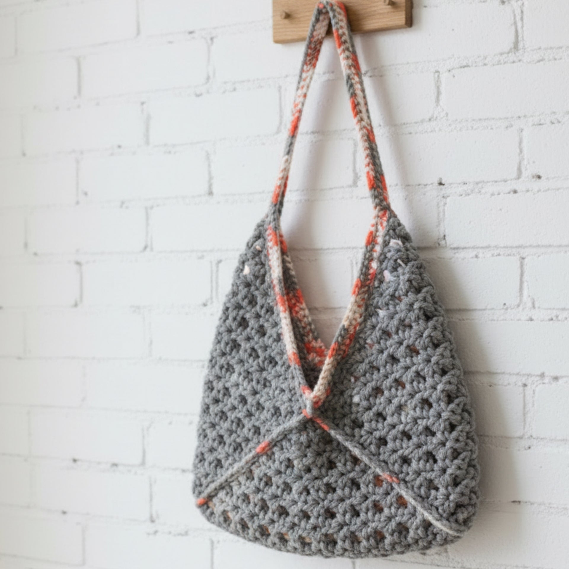 “Peach Blossom Market Tote – Lined Handmade Crochet Bag”